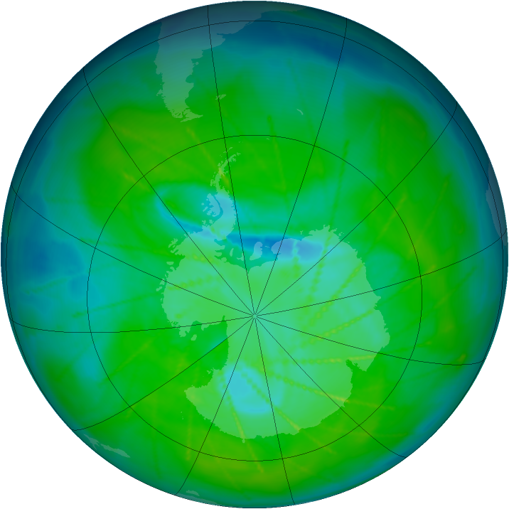 Antarctic ozone map for 21 December 2009